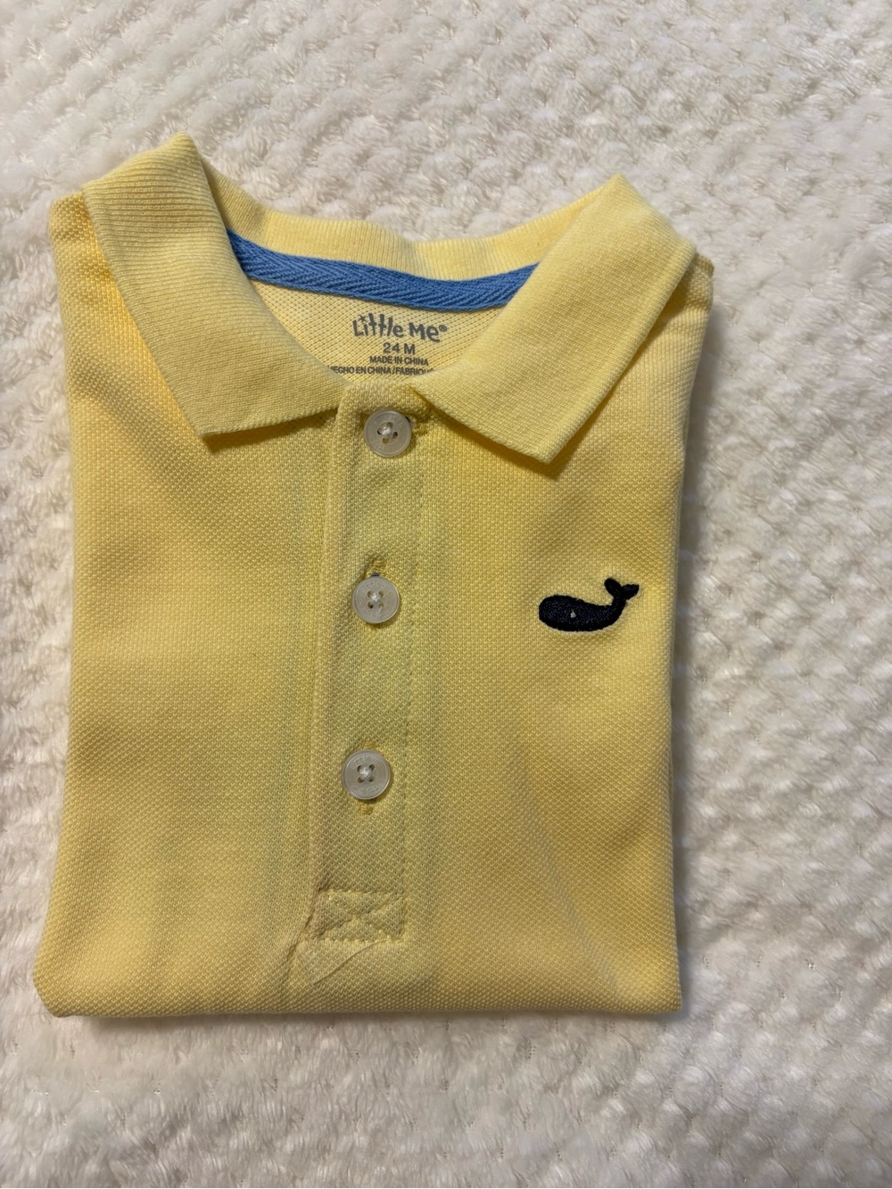 Little Me Pale Yellow Polo with Navy Whale Embroidery